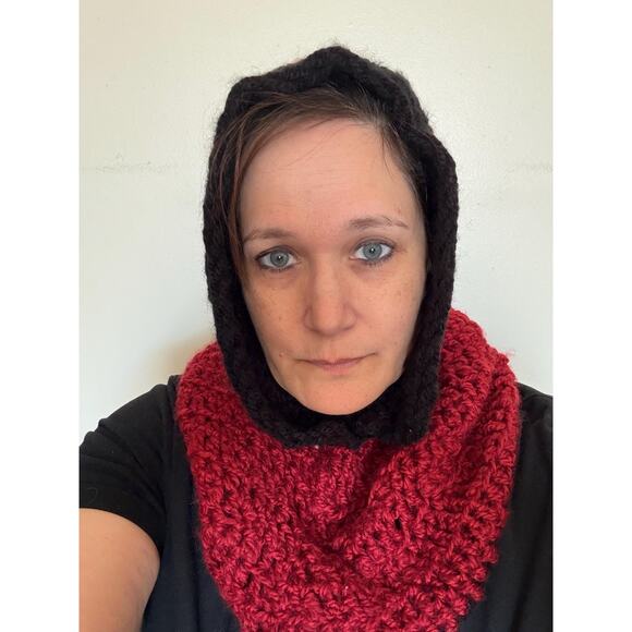 Cowl Neck Hoodie, Hooded Cape, Hand crocheted Hood, Infinity Scarf Neck Warmer, - Picture 2 of 10